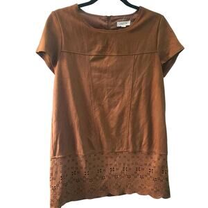 Taylor & Sage Womens Sz M Brown Faux Suede Laser Cut Hem Short Dress